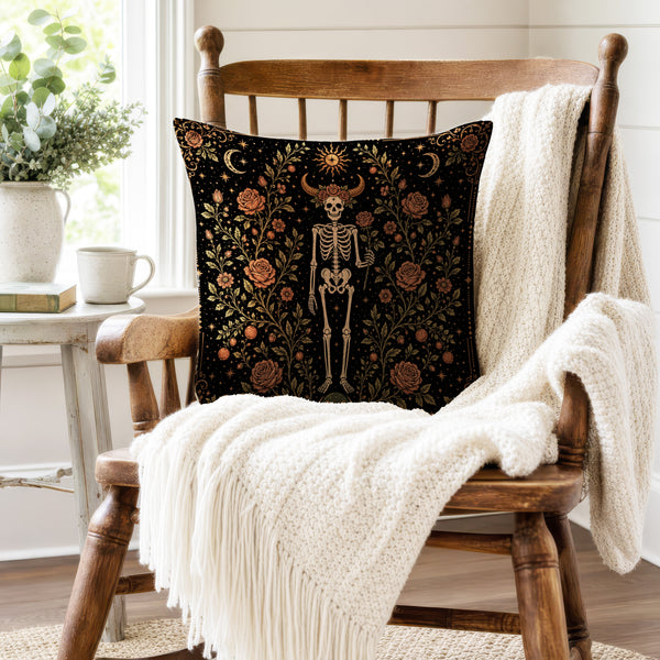 The Rose-Crowned Bull – Taurus Gothic Zodiac Pillow