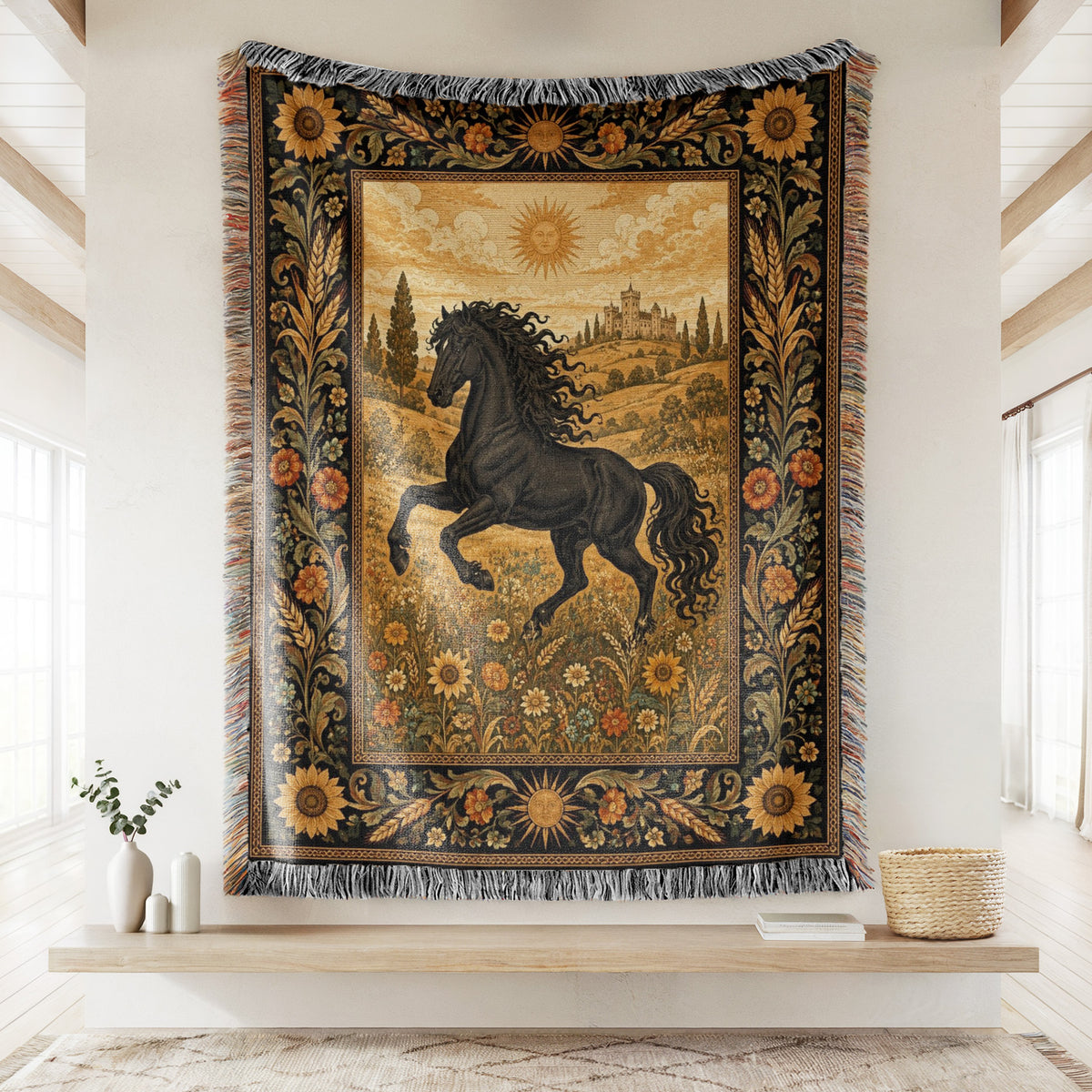 The Sunlit Black Horse Blanket