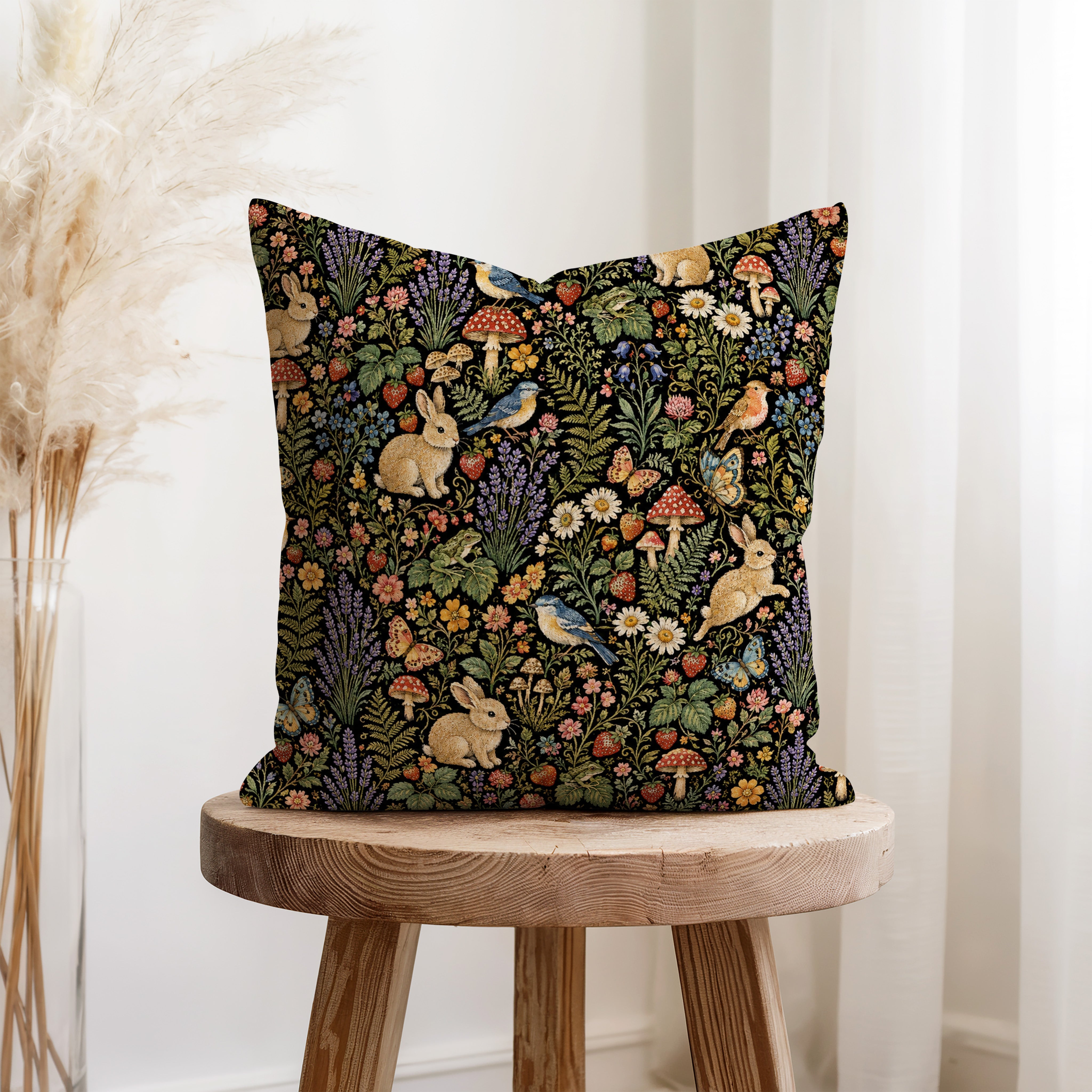 Black Forest Menagerie – Rabbit & Mushroom Pillow Secondary image