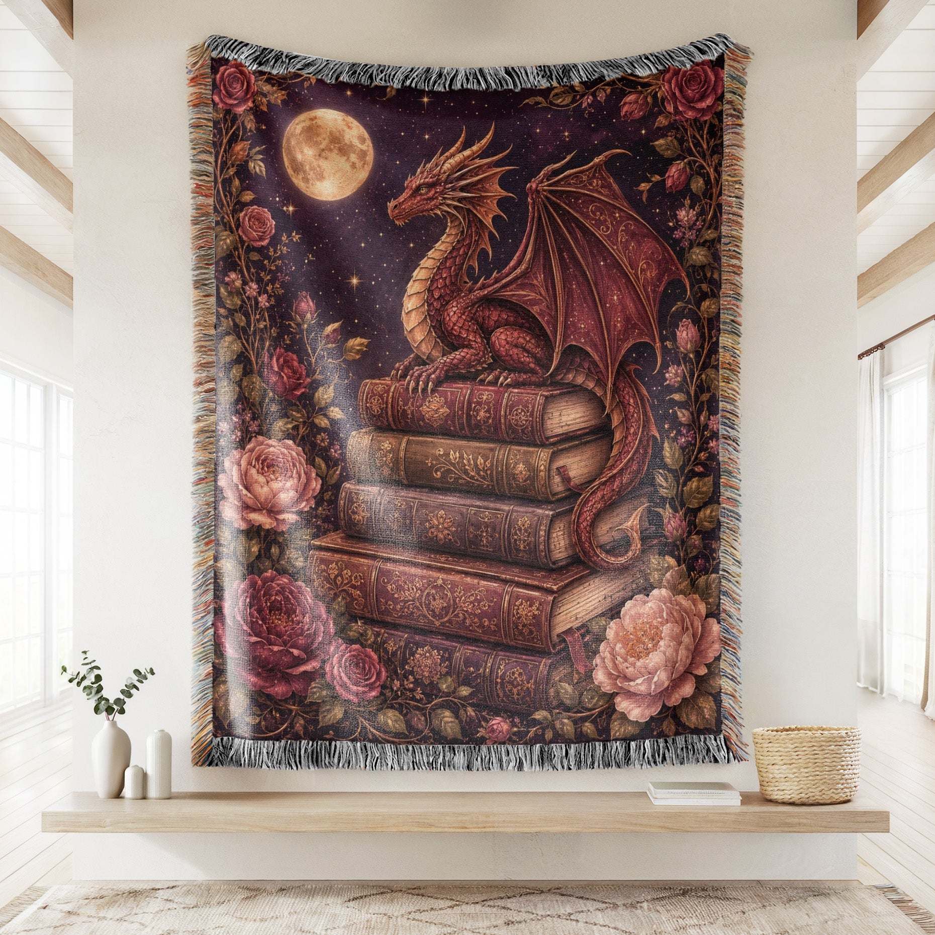 Crimson Rose Dragon Library Blanket Secondary image
