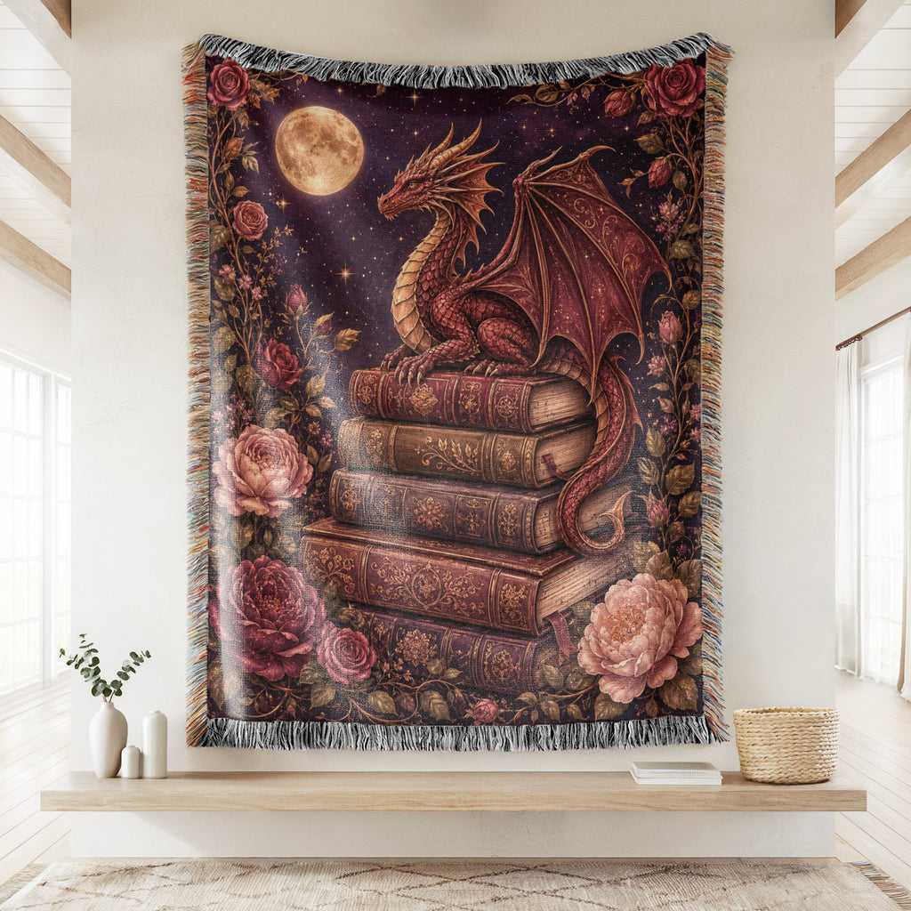 Crimson Rose Dragon Library Blanket