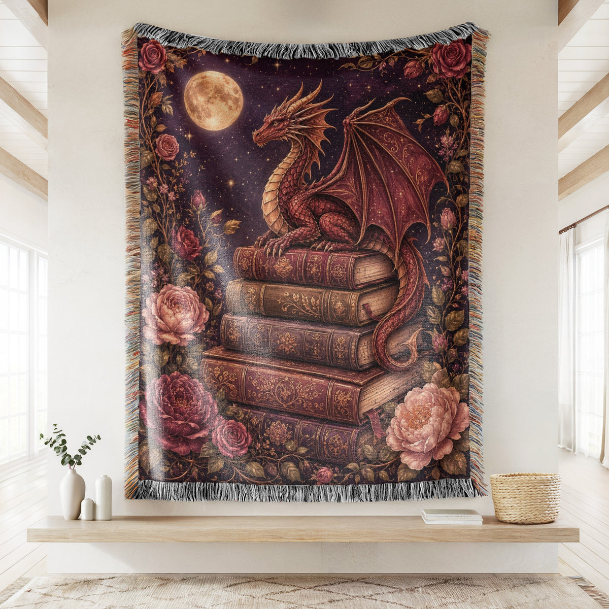 Crimson Rose Dragon Library Blanket