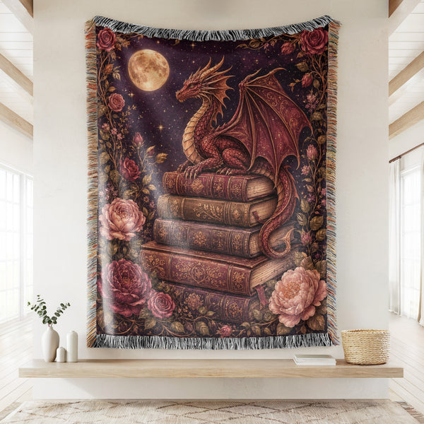 Crimson Rose Dragon Library Blanket
