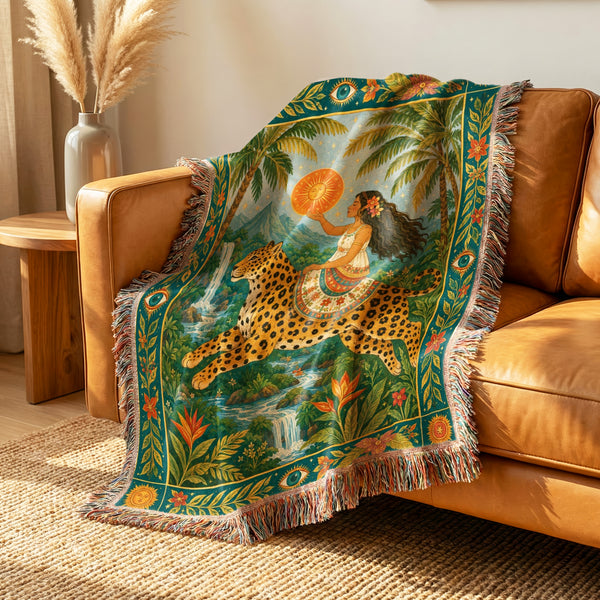 Sunlit Leopard Jungle Blanket