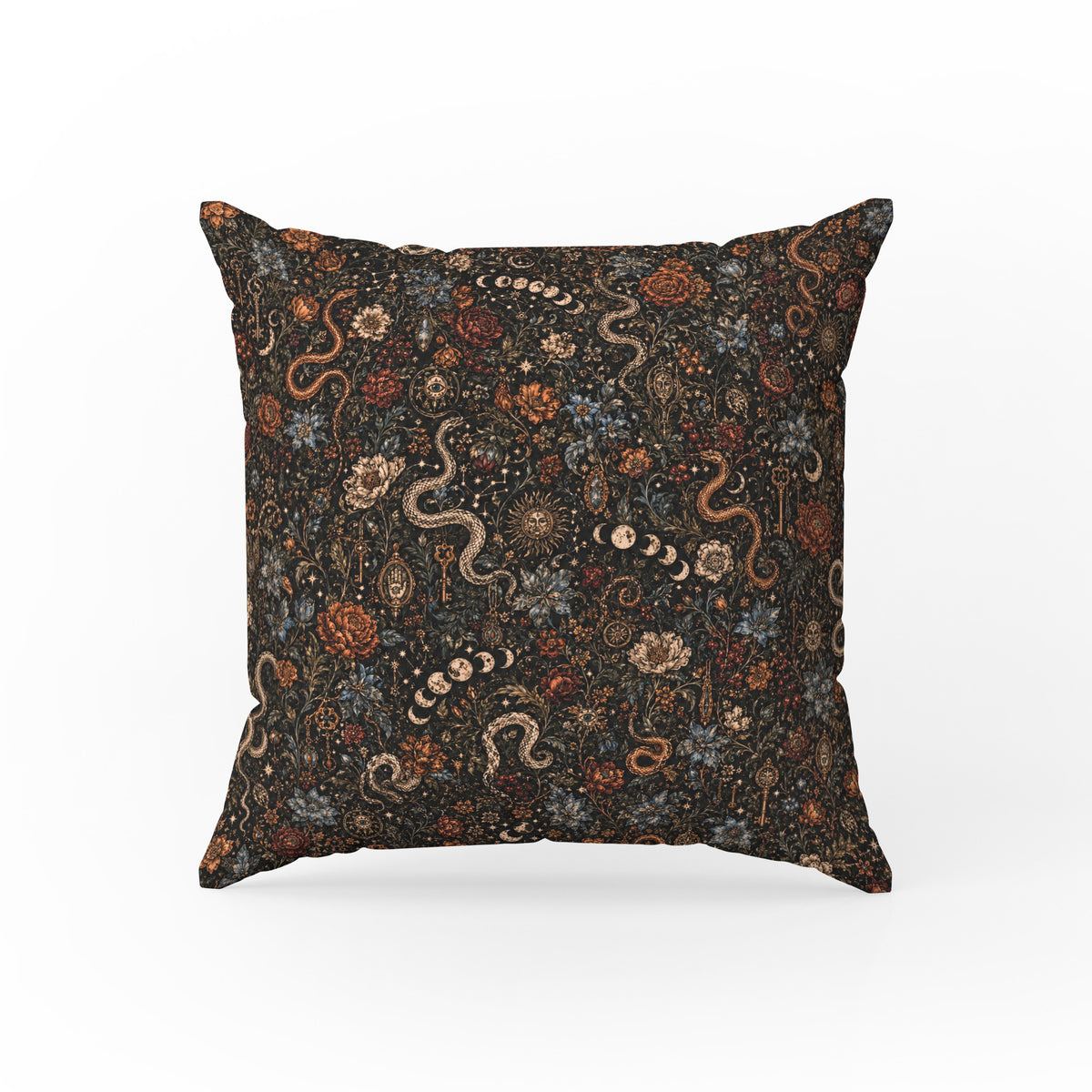 Serpent & Moon Garden – Gothic Botanical Pillow