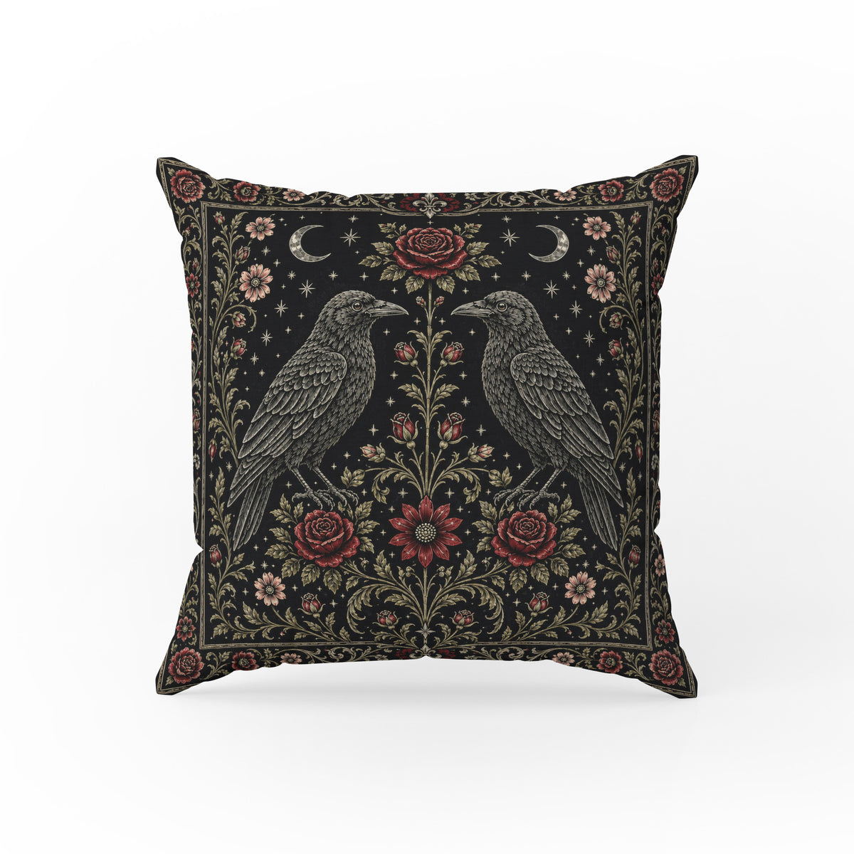 The Raven Pair – Gothic Rose Pillow Main image