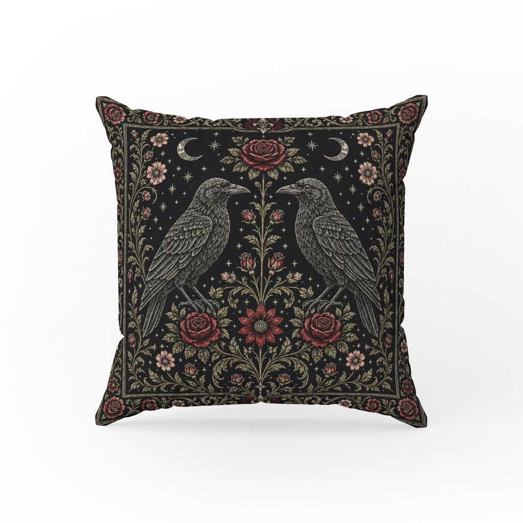 The Raven Pair – Gothic Rose Pillow