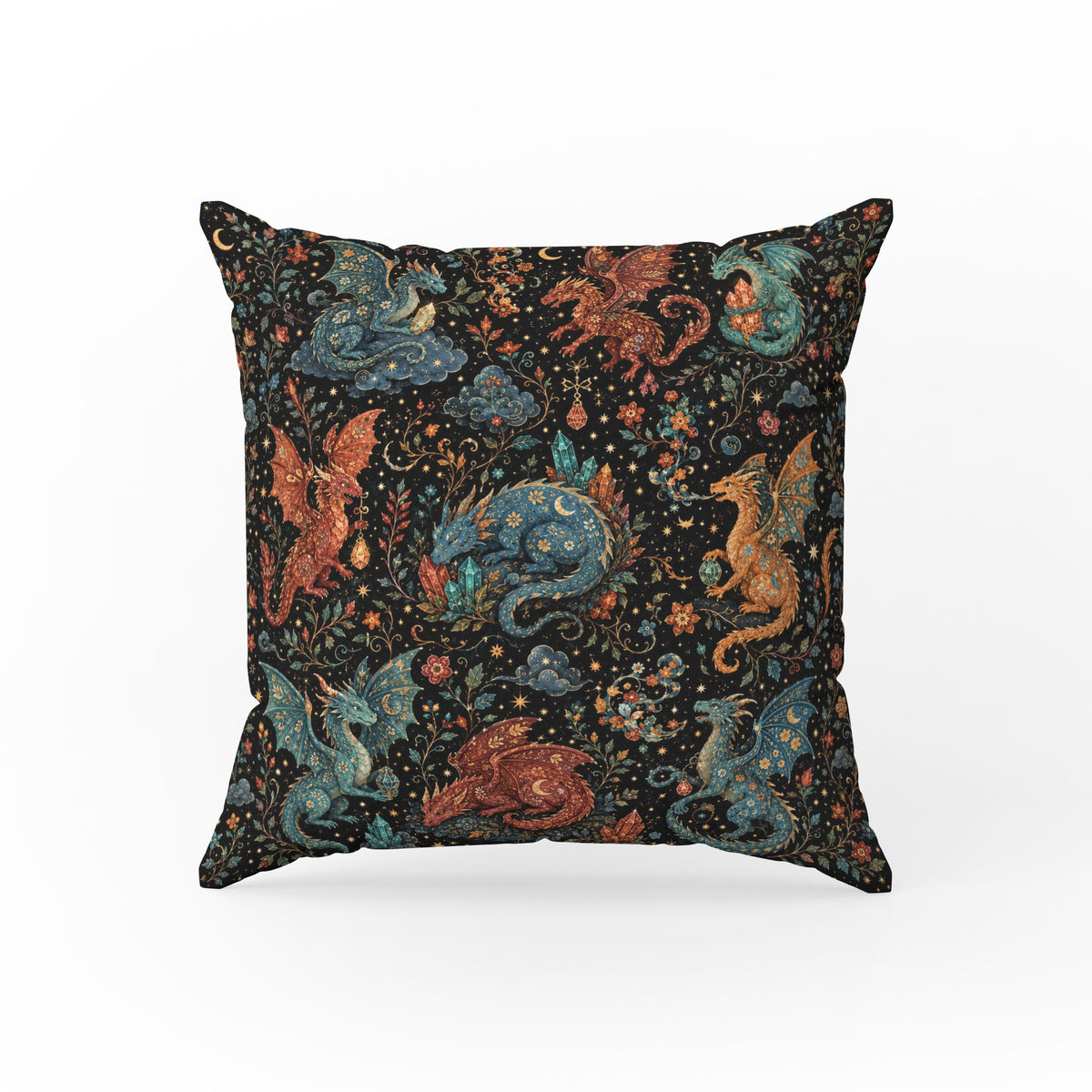 Celestial Dragon Garden – Whimsical Fantasy Pillow
