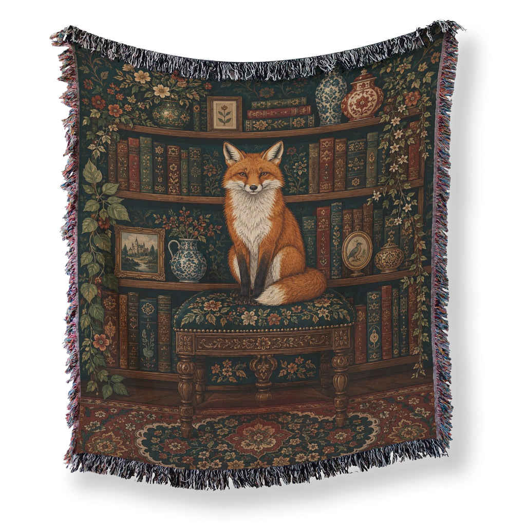 The Library Fox Dark Academia Blanket