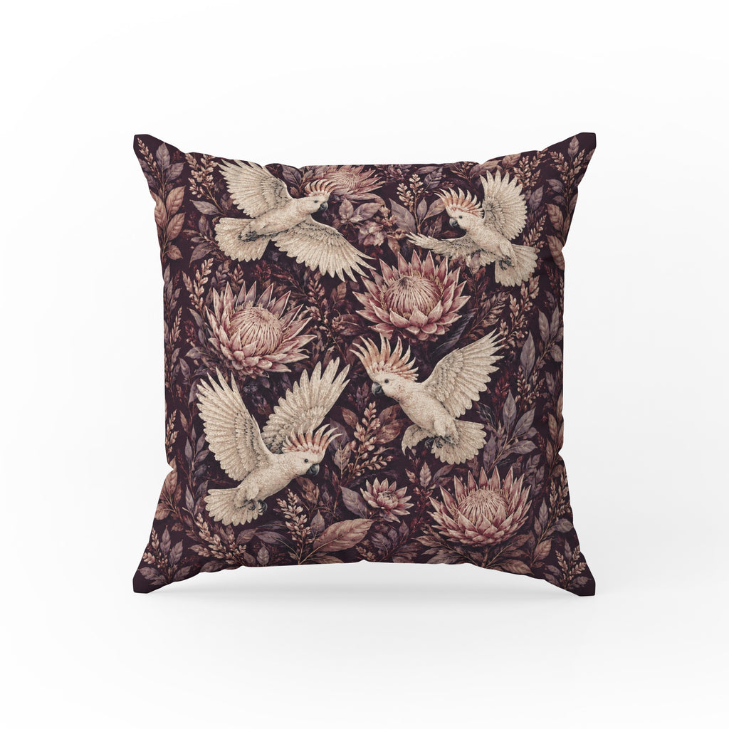 Cockatoos & Proteas – Dark Botanical Pillow
