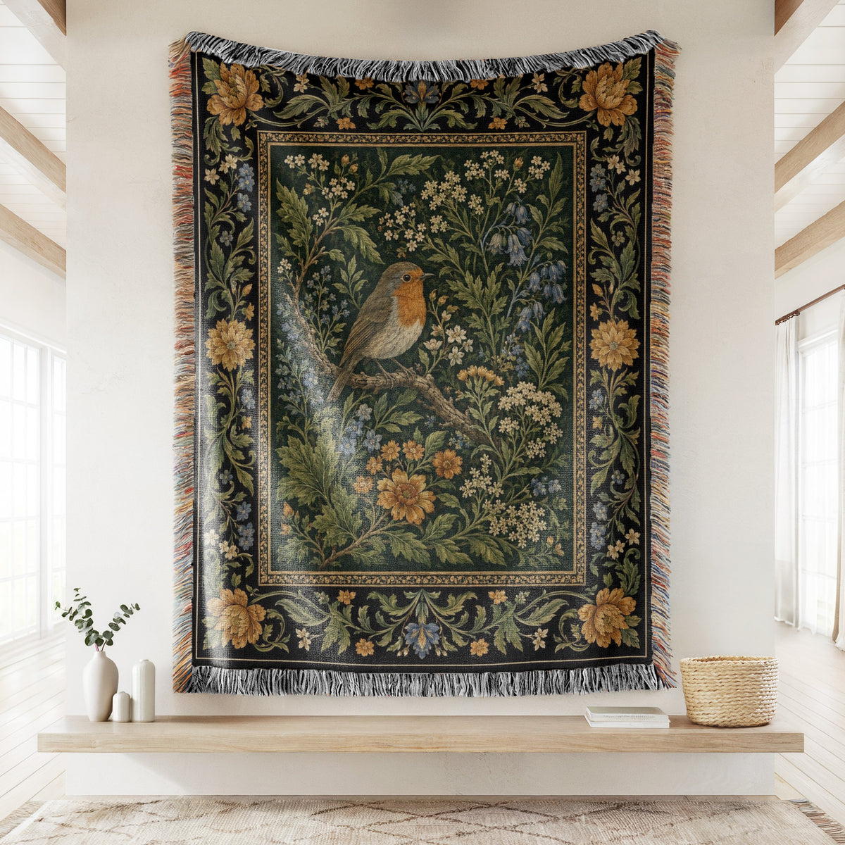 Robin Garden Tapestry Blanket
