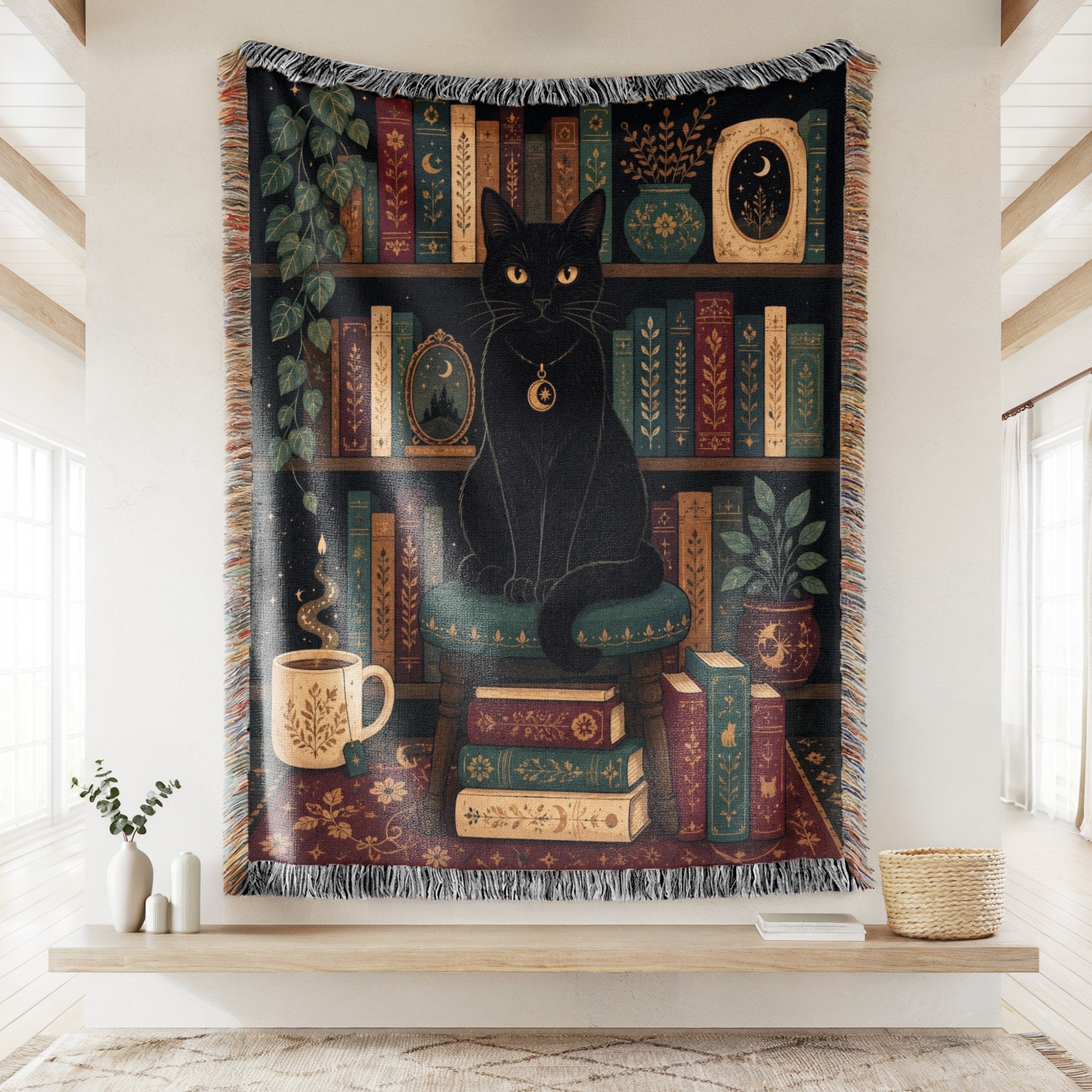 Black Cat Celestial Library Blanket Secondary image