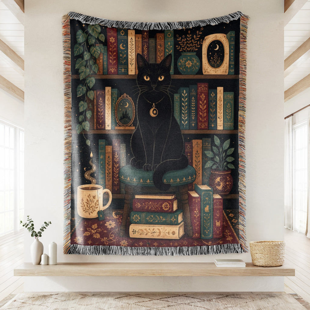 Black Cat Celestial Library Blanket