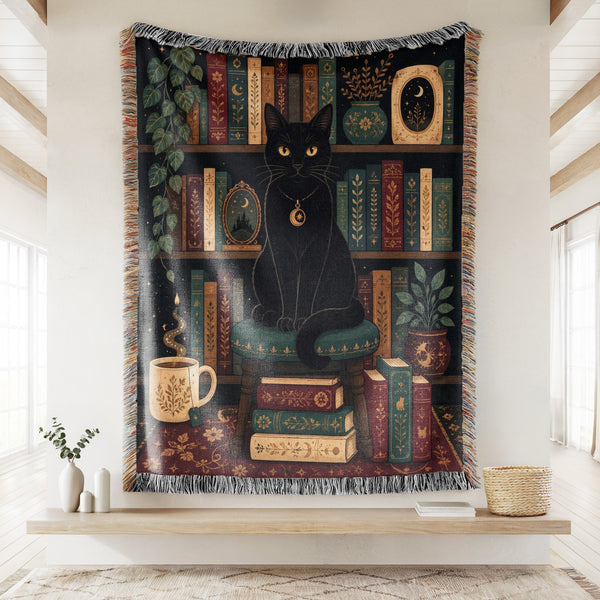 Black Cat Celestial Library Blanket