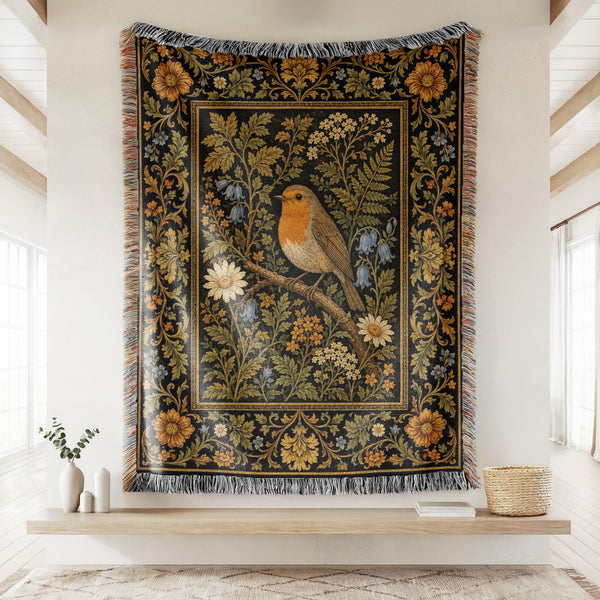 Golden Robin Tapestry Blanket