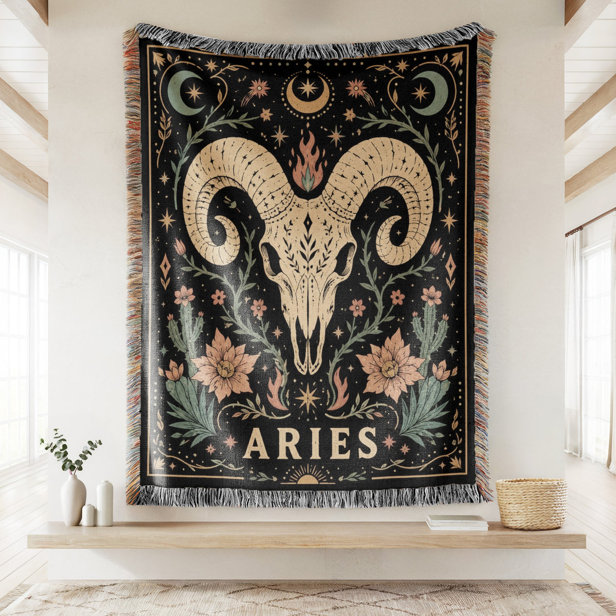 Aries Ram Skull Zodiac Blanket