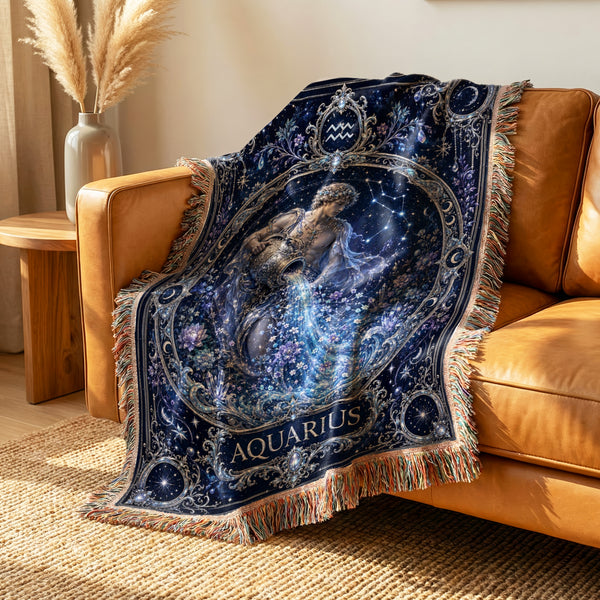 Aquarius Starlit Water Bearer Zodiac Blanket