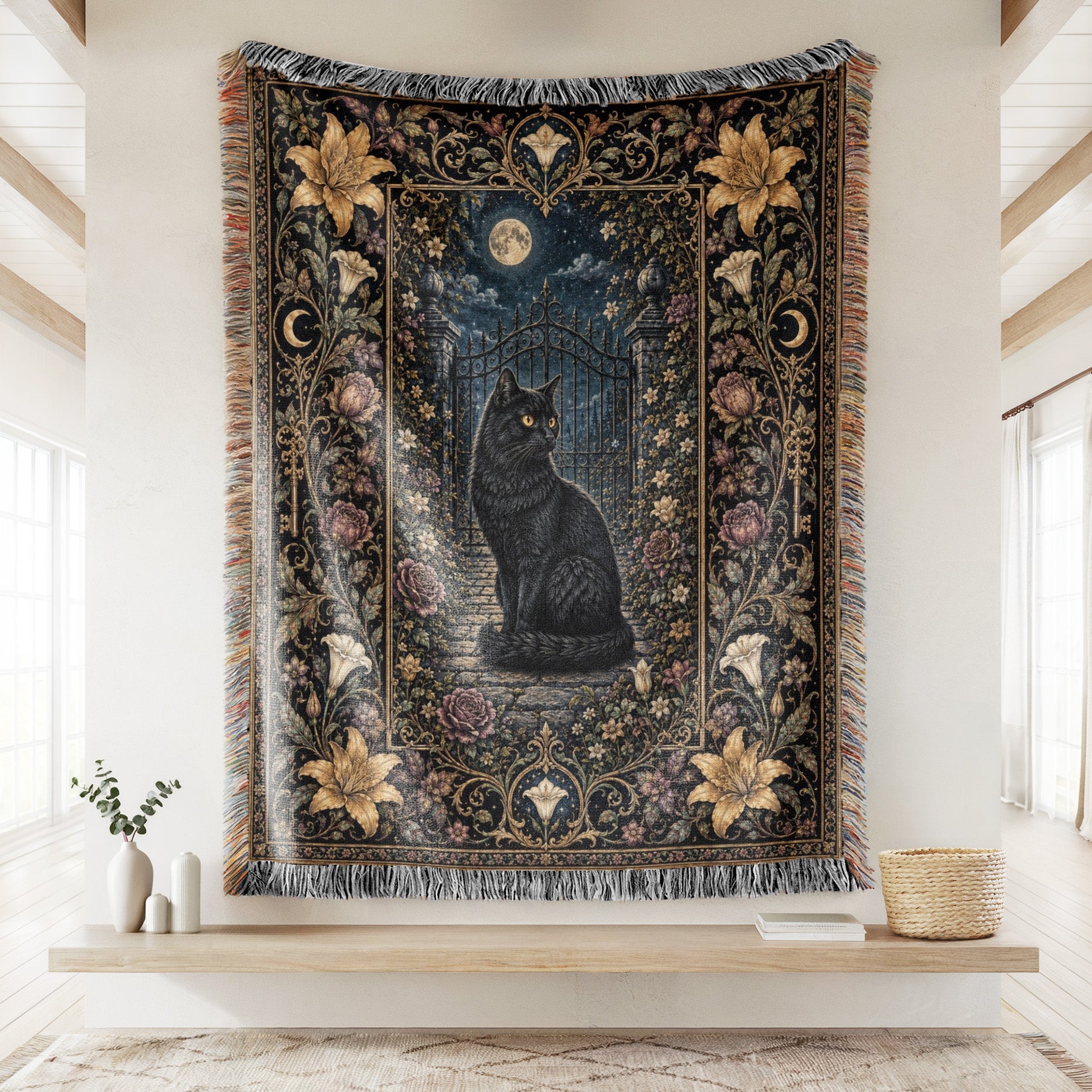 Black Cat at the Garden Gate Blanket Secondary image