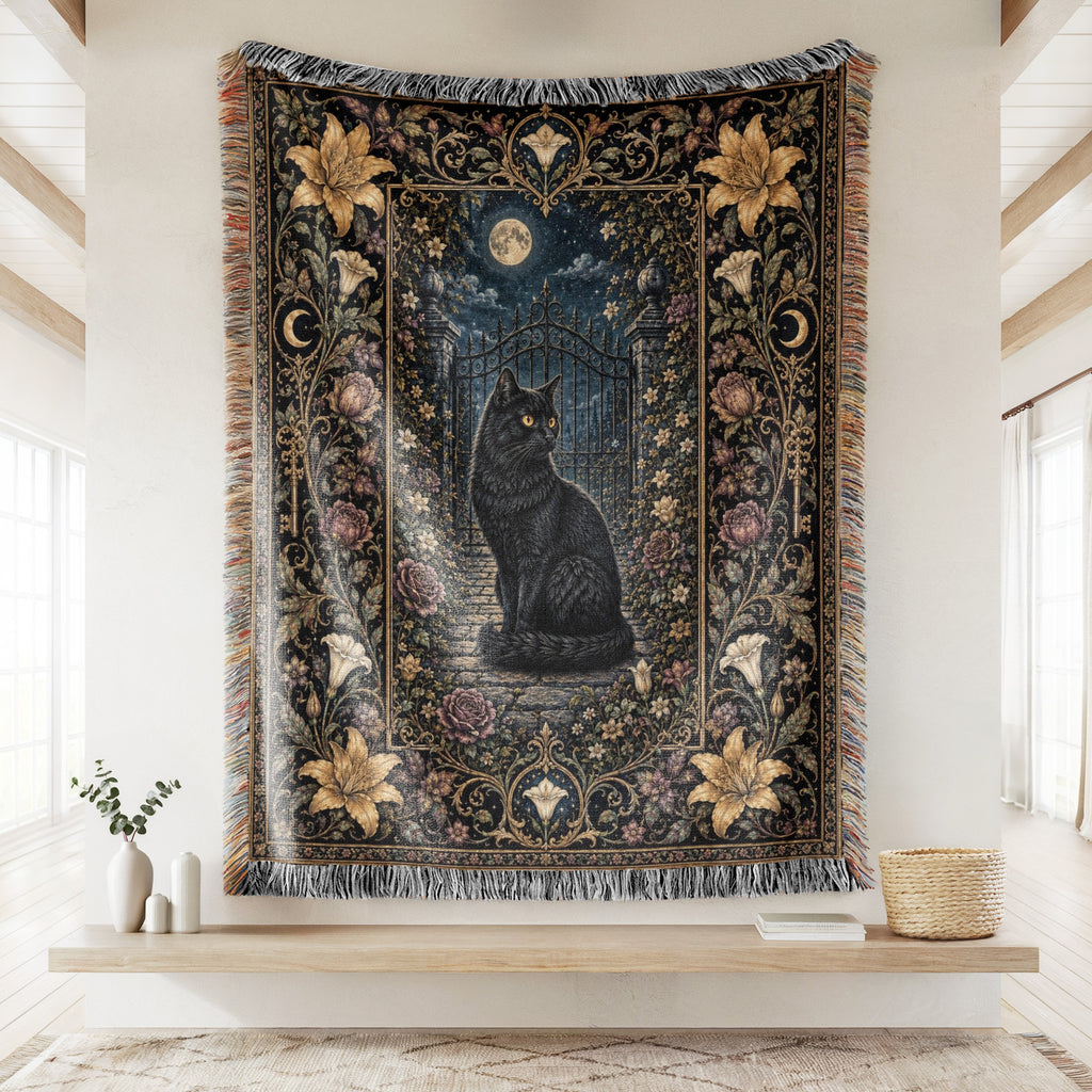 Black Cat at the Garden Gate Blanket
