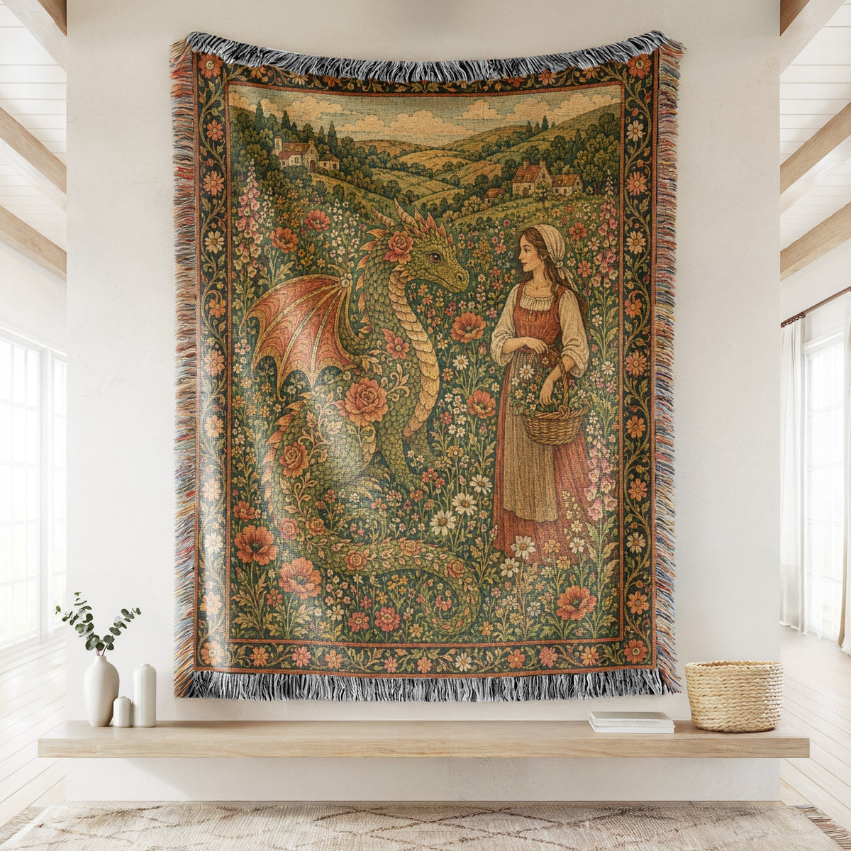 The Rosebound Meadow Dragon Blanket