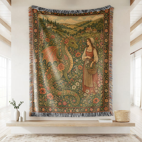 The Rosebound Meadow Dragon Blanket