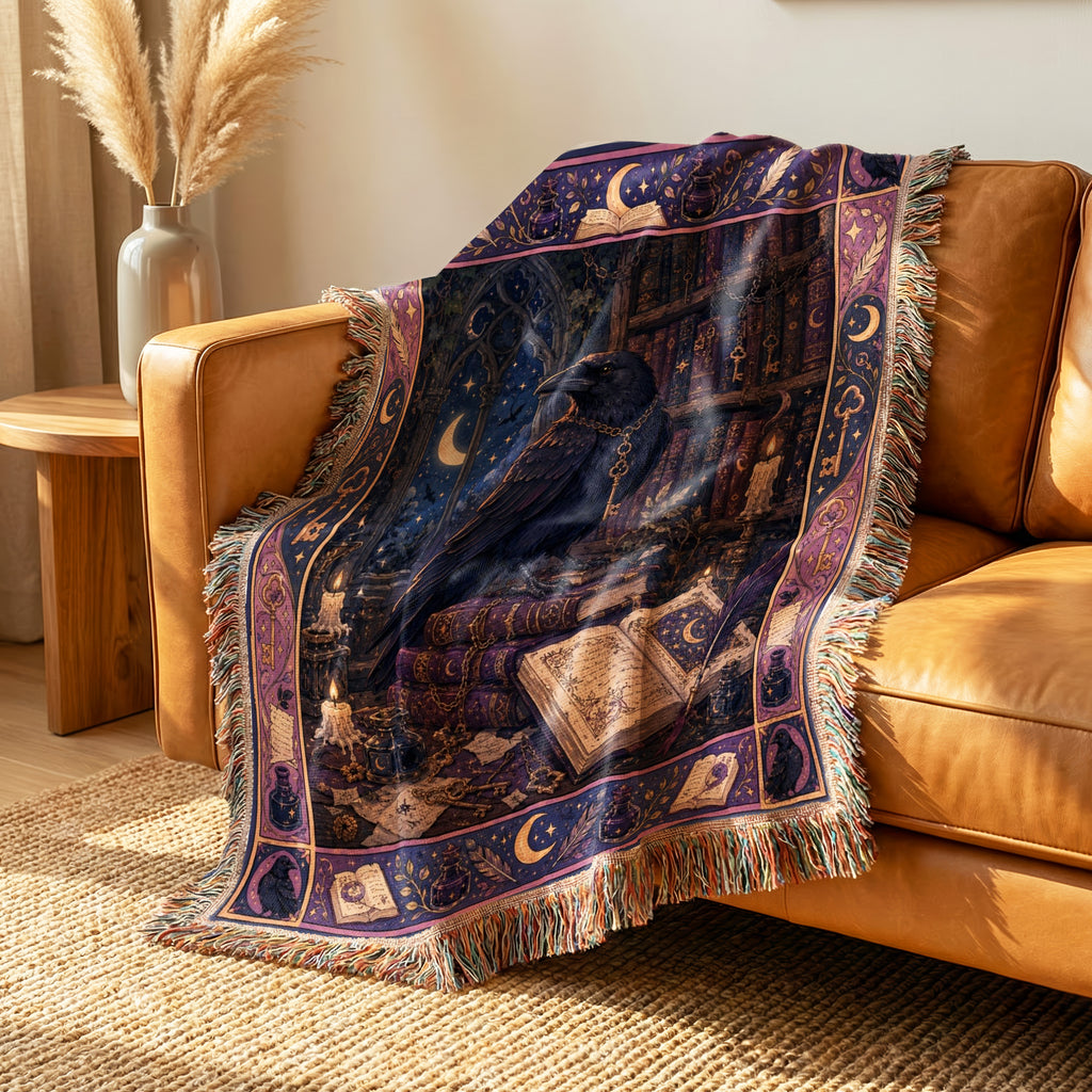 Raven of the Moonlit Library Blanket