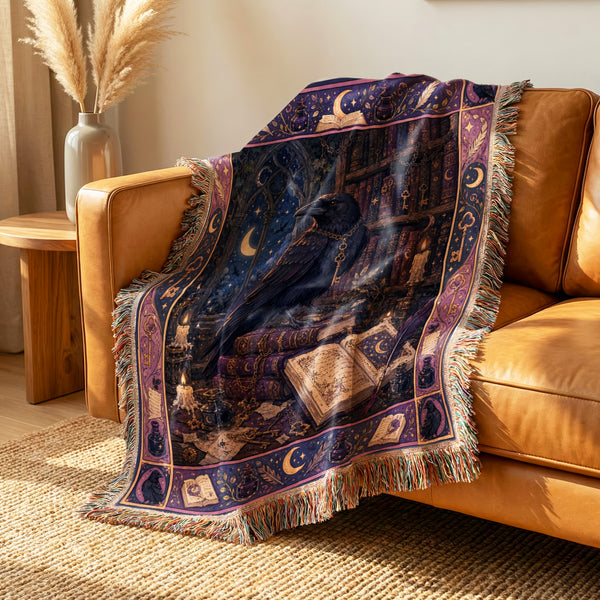 Raven of the Moonlit Library Blanket