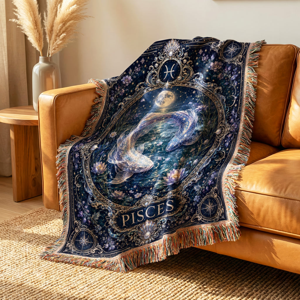 Pisces Moonlit Twin Fish Zodiac Blanket