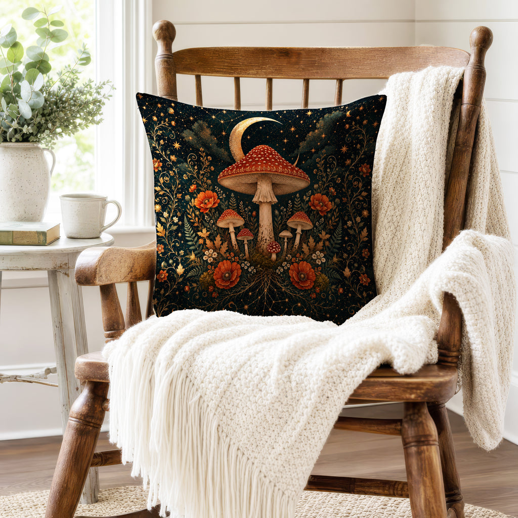 Moonlit Toadstools – Celestial Mushroom Pillow