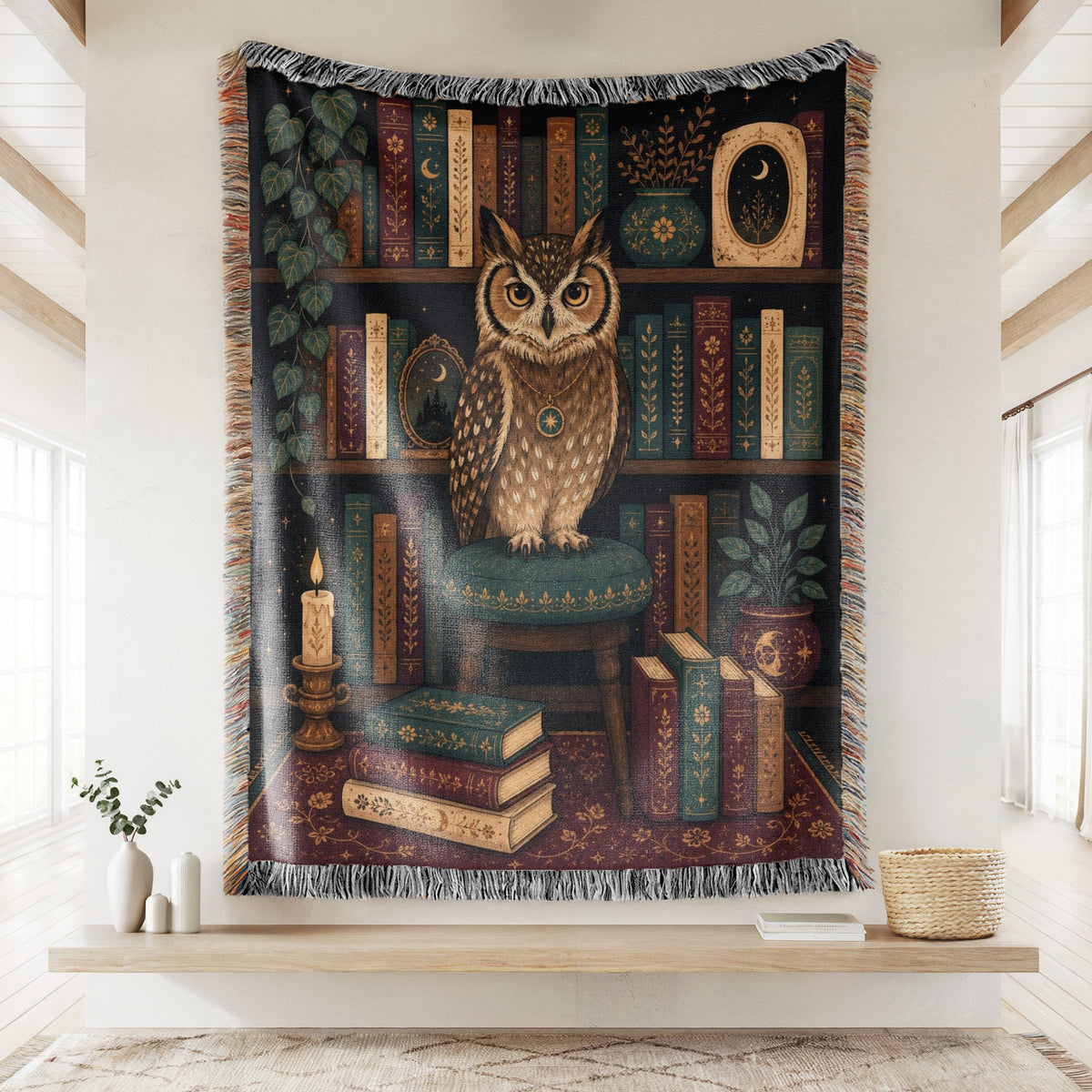 Owl of the Celestial Library Blanket