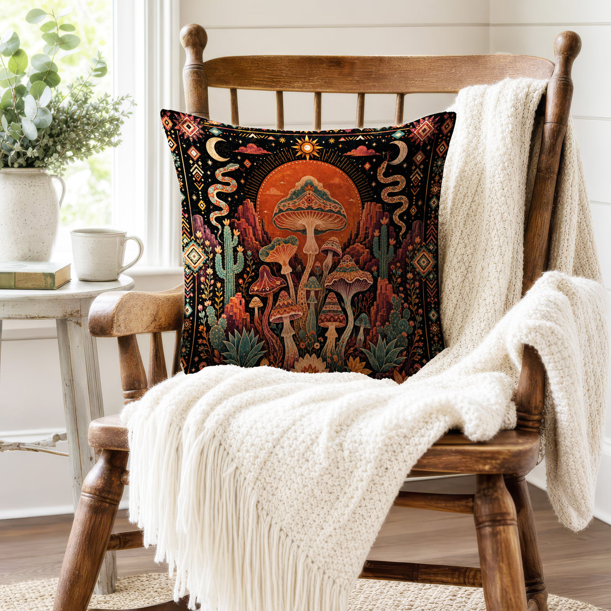 Desert Dream Mushrooms – Whimsical Southwest Pillow