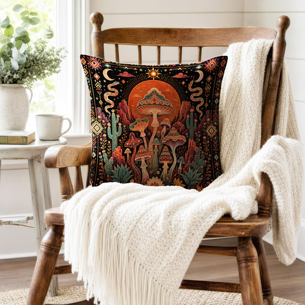 Desert Dream Mushrooms – Whimsical Southwest Pillow