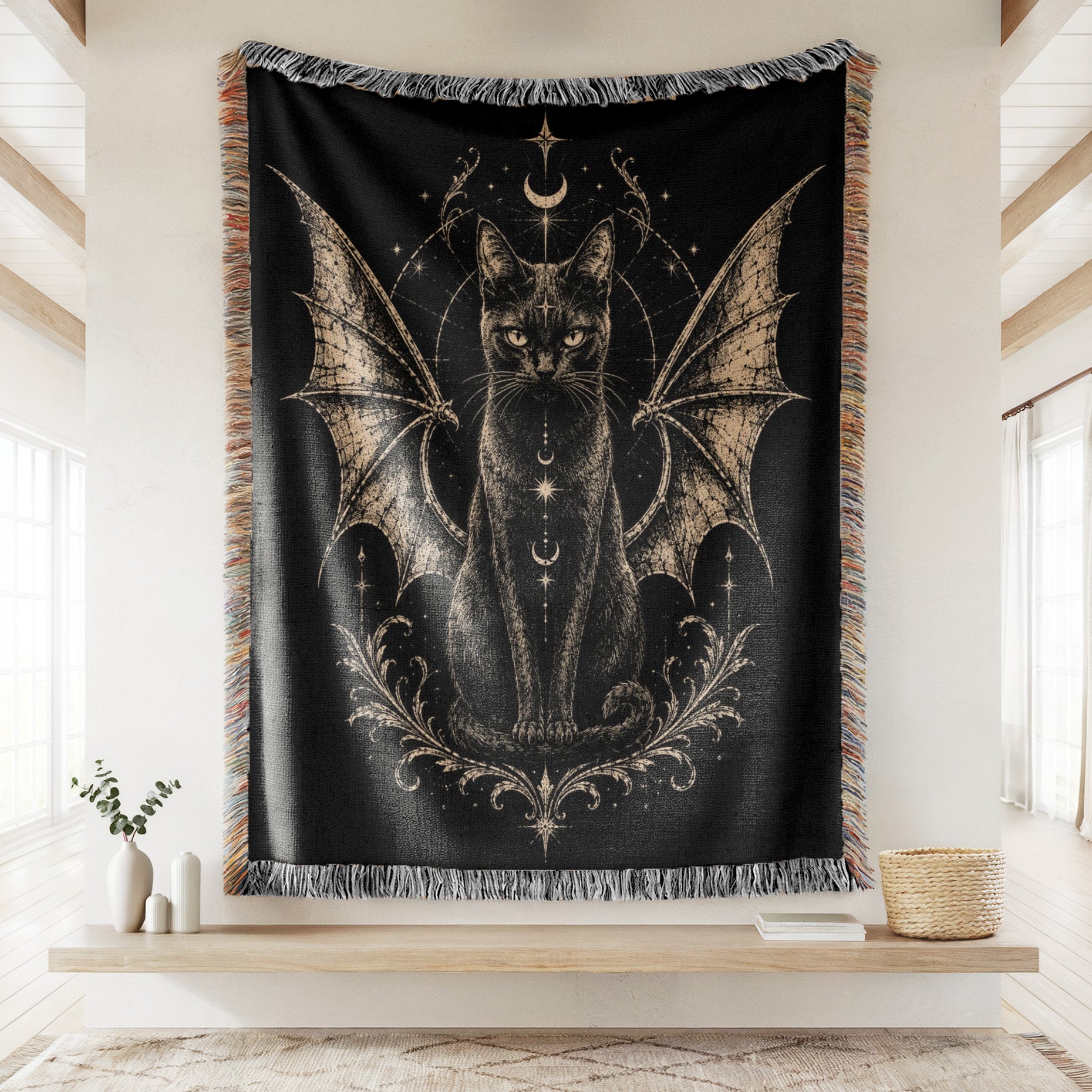 Winged Black Cat Celestial Blanket Secondary image