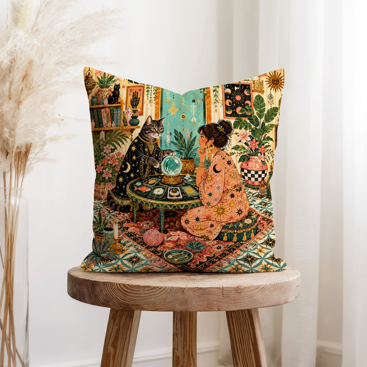 The Fortune Teller’s Cat – Mystical Celestial Pillow