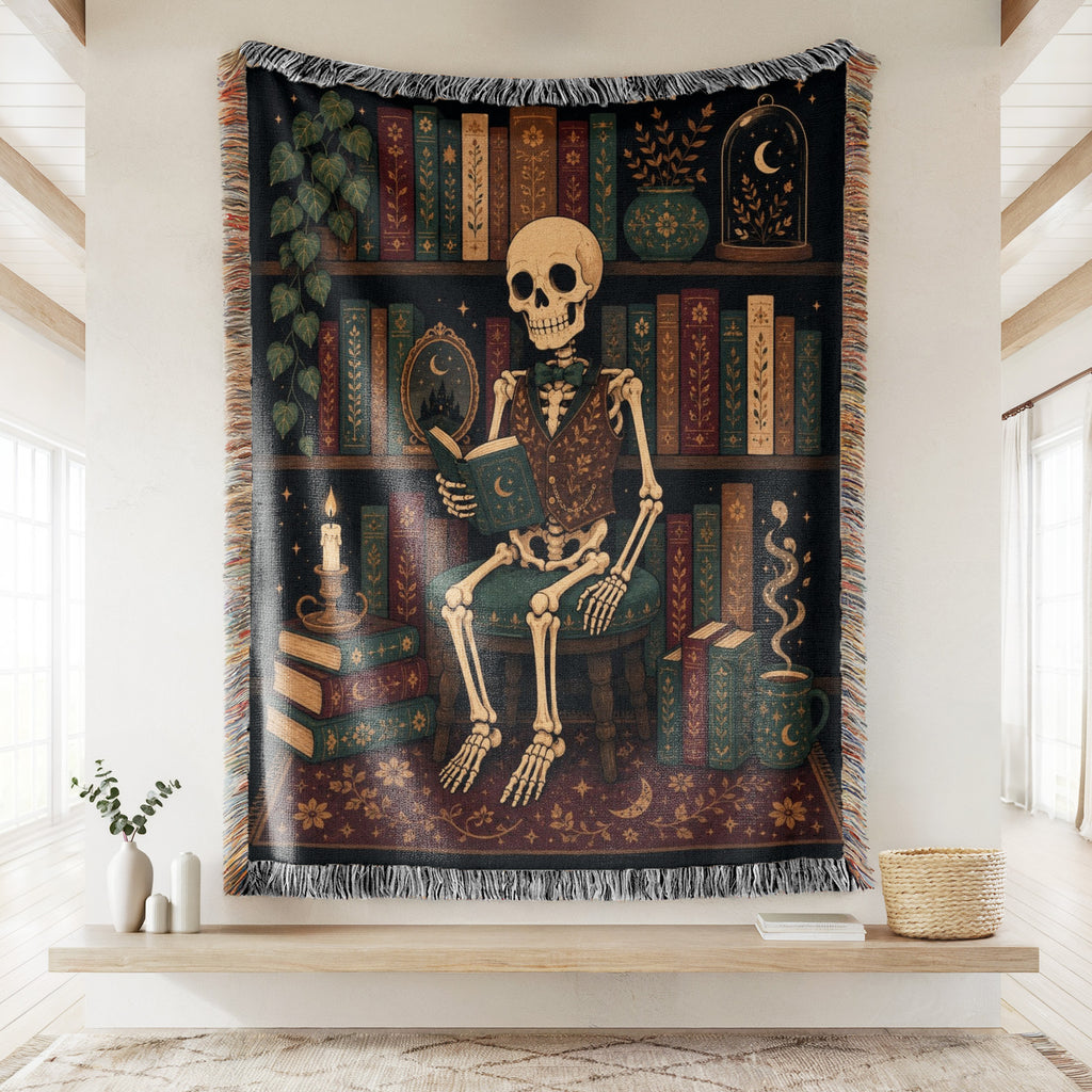 Skeleton Scholar's Celestial Library Blanket