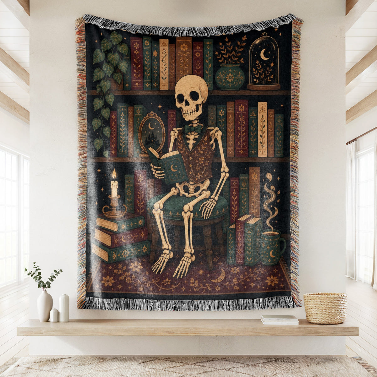 Skeleton Scholar's Celestial Library Blanket