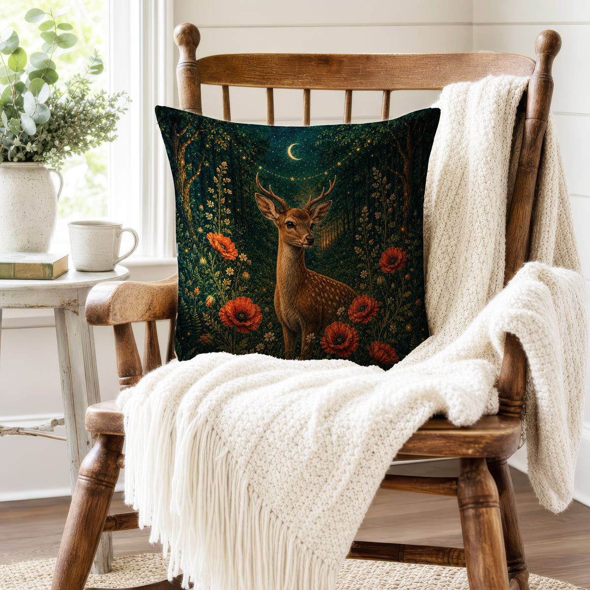 The Moonlit Fawn – Enchanted Woodland Pillow