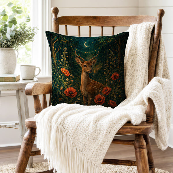 The Moonlit Fawn – Enchanted Woodland Pillow
