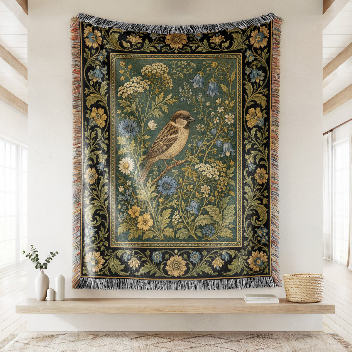 Bluebell Sparrow Tapestry Blanket