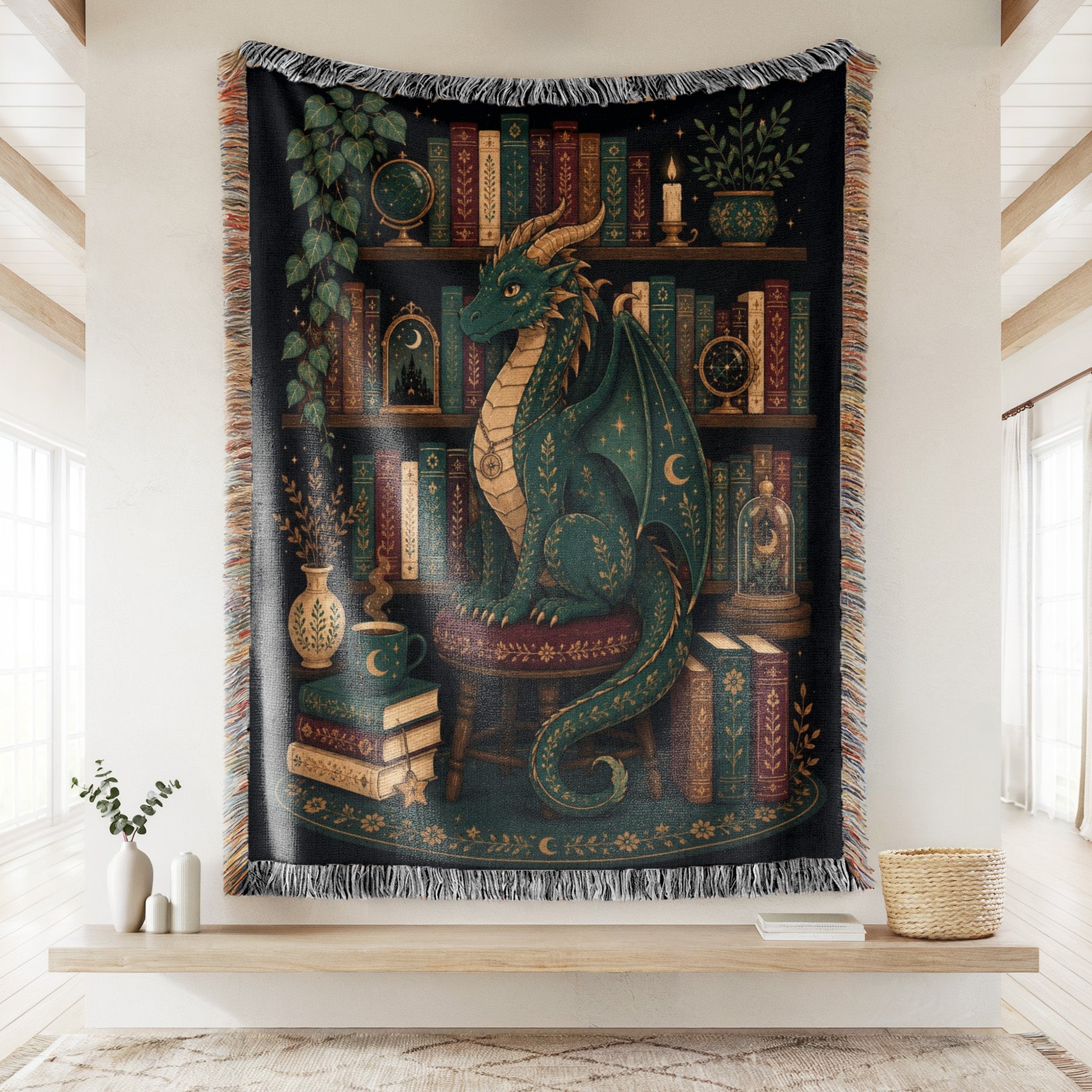 Emerald Dragon Celestial Library Blanket Secondary image