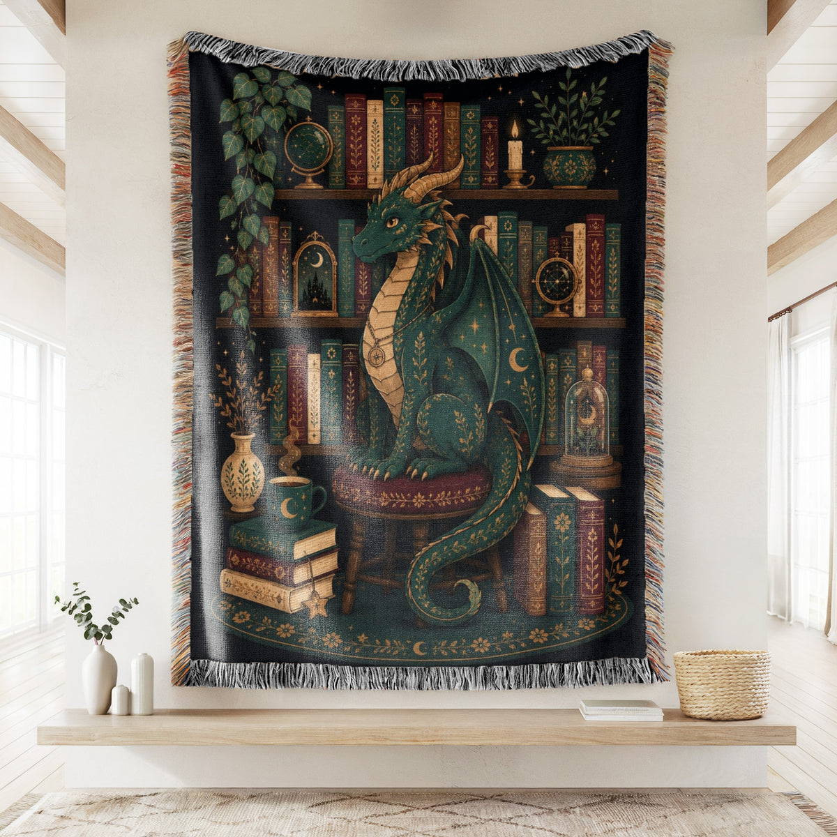 Emerald Dragon Celestial Library Blanket