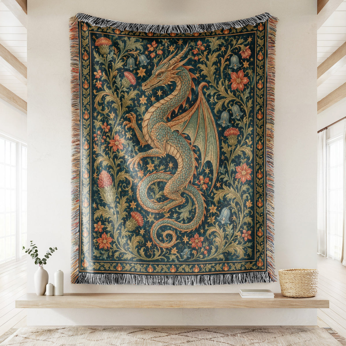 The Floral Serpent Dragon Blanket