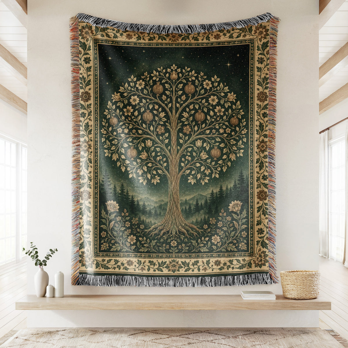 Starlit Pomegranate Tree Woven Blanket