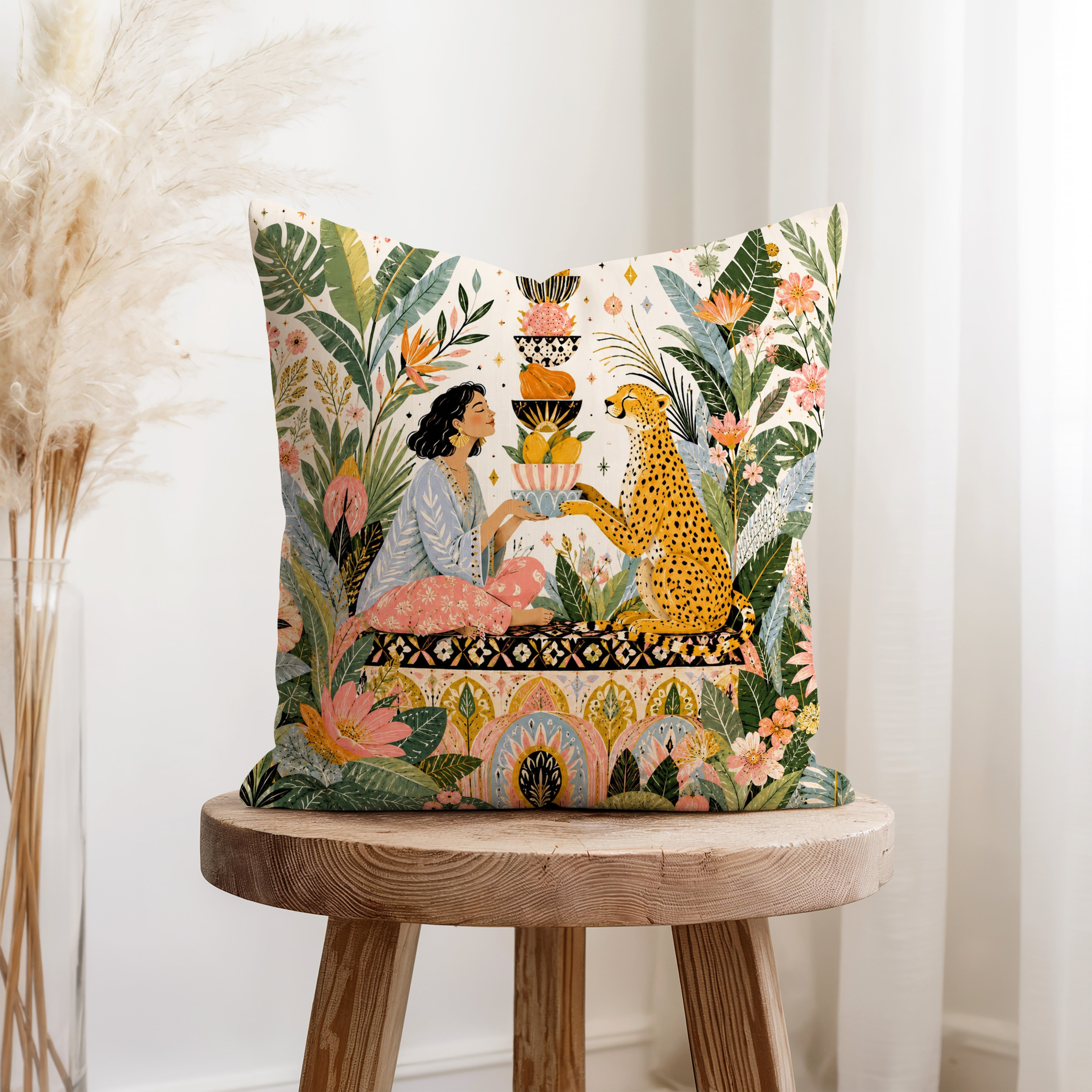 The Cheetah’s Garden – Tropical Animal Pillow Secondary image