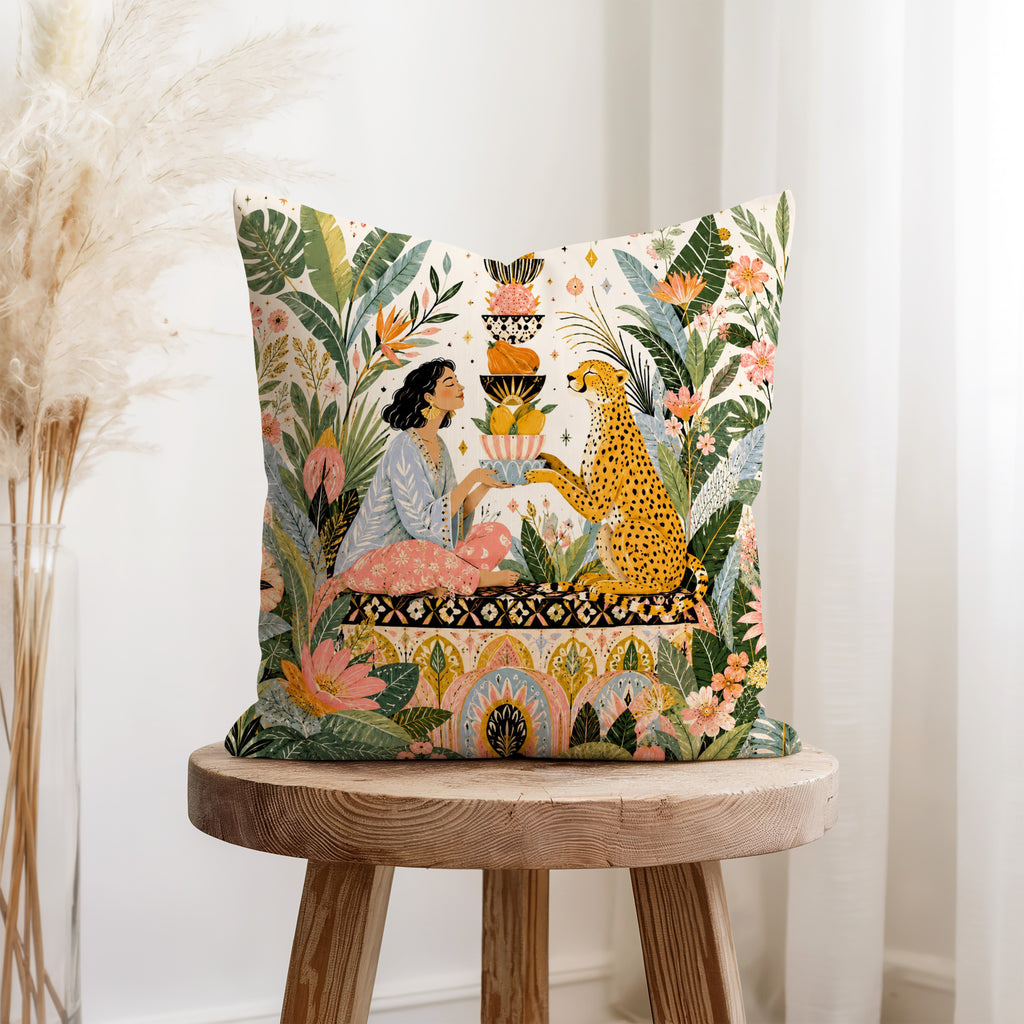 The Cheetah’s Garden – Tropical Animal Pillow