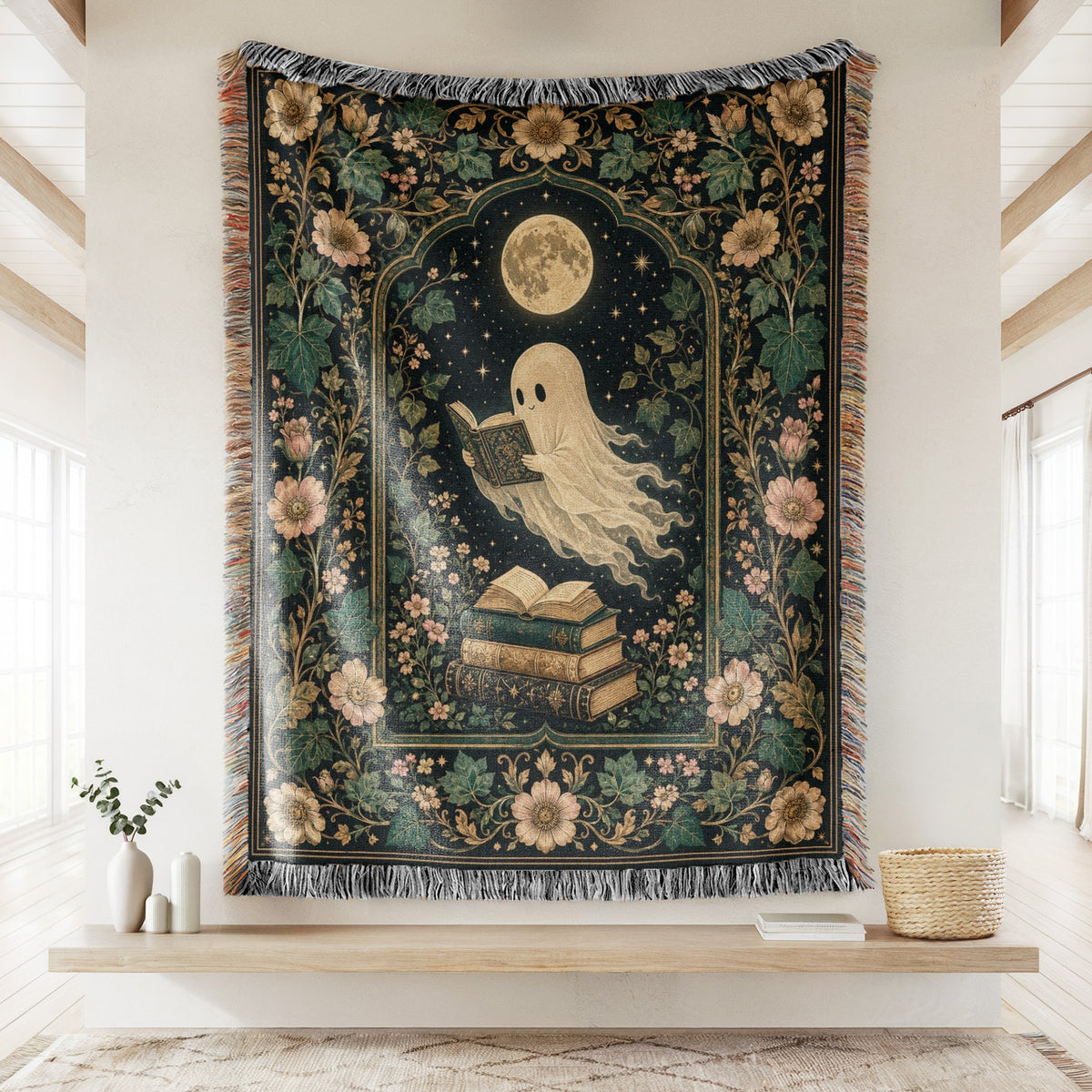 Moonlit Botanical Ghost Reader Blanket