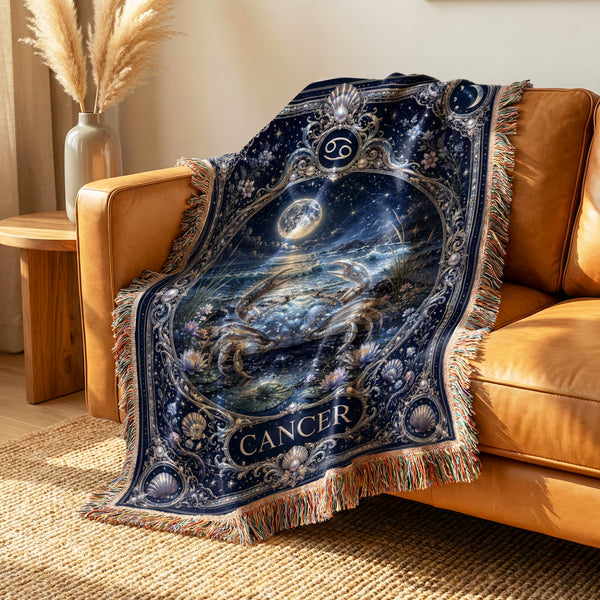 Cancer Moonlit Tide Zodiac Blanket