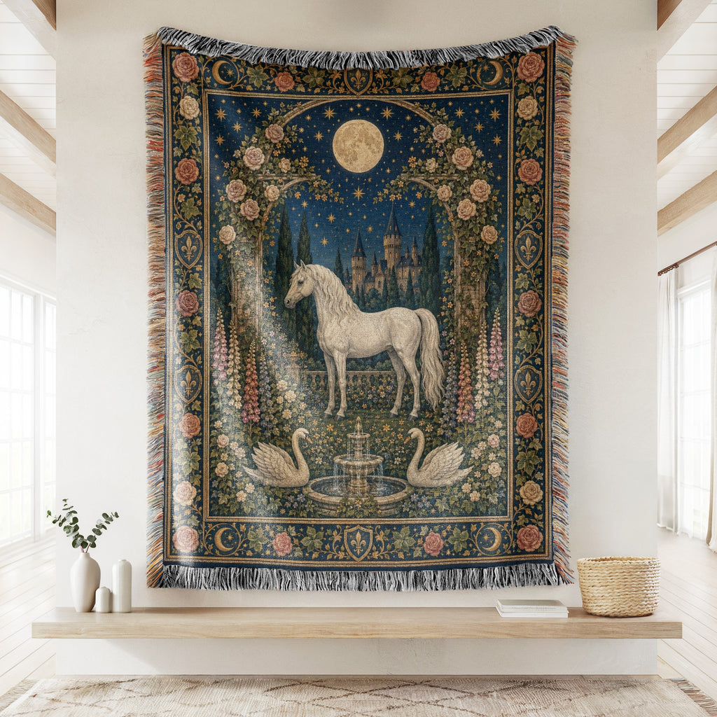 The Moonlit White Horse Court Blanket
