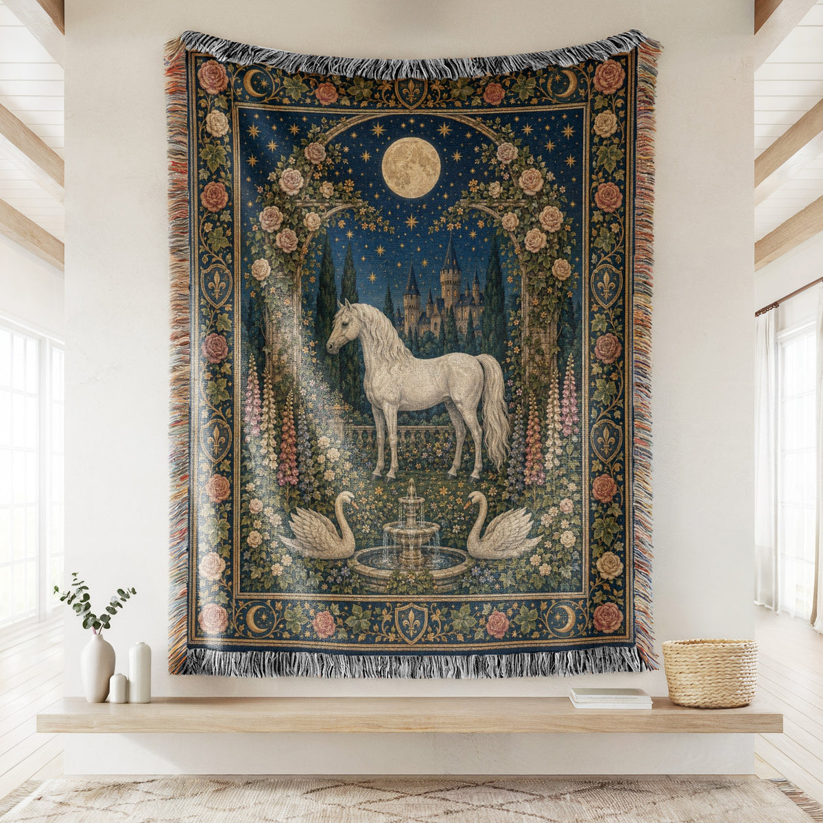 The Moonlit White Horse Court Blanket