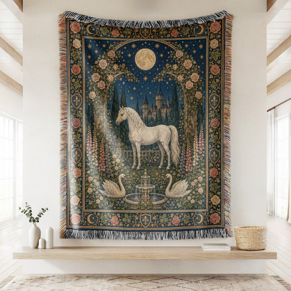 The Moonlit White Horse Court Blanket